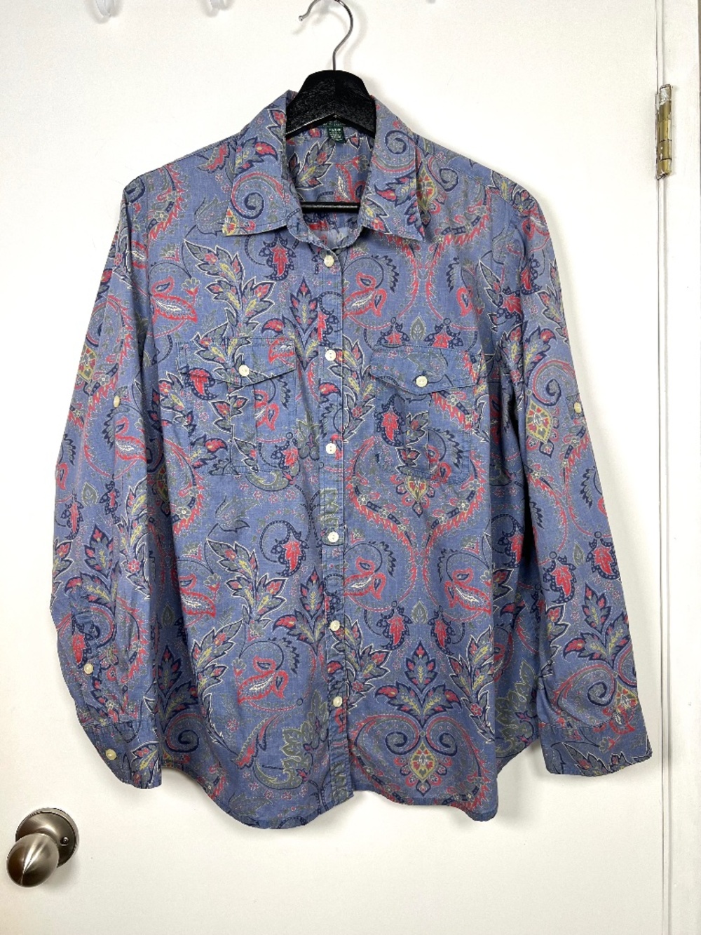 LRL Lauren Jeans Paisley Print Convertible Sleeve Shirt Women’s 1X Blue Multi